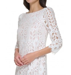 Petite Boat-Neck 3/4-Sleeve Lace Dress Ivory $40.46 Dresses