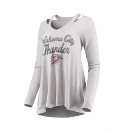 Women's Threads Gray Oklahoma City Thunder Double Dribble Separation Long Sleeve V-Neck T-shirt Gray $32.50 Tops