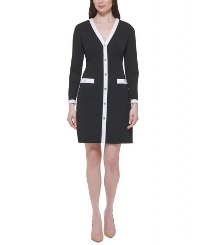 Women's Colorblocked Trim Sheath Dress Black/ivory $27.52 Dresses