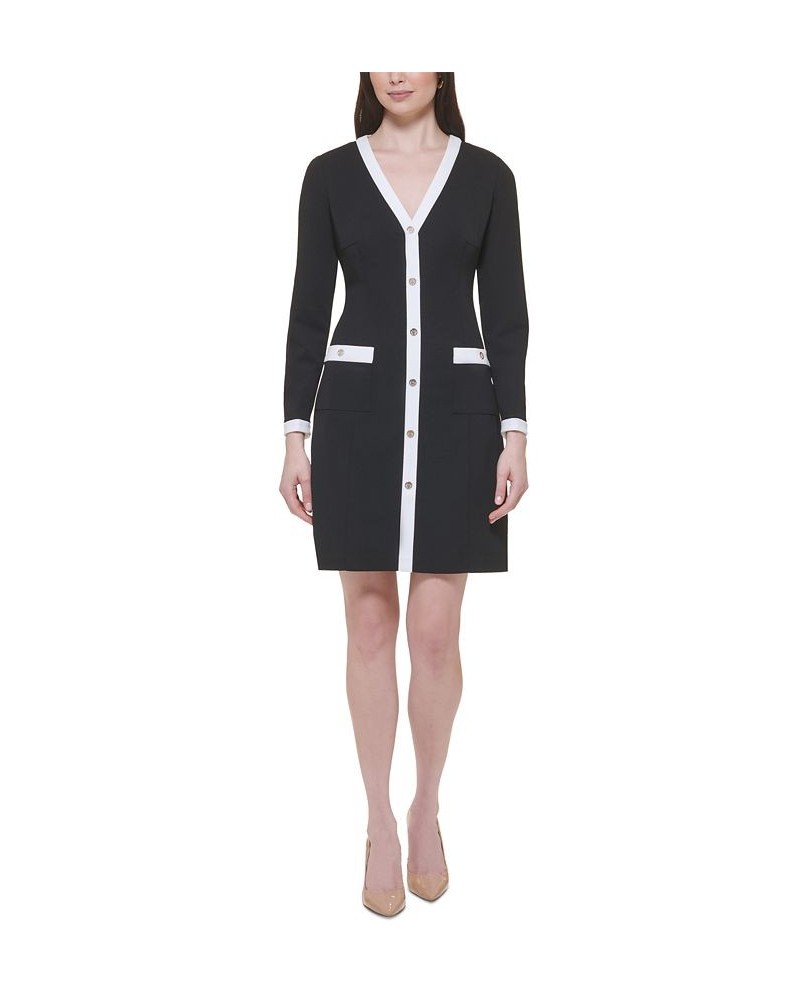 Women's Colorblocked Trim Sheath Dress Black/ivory $27.52 Dresses