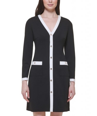 Women's Colorblocked Trim Sheath Dress Black/ivory $27.52 Dresses