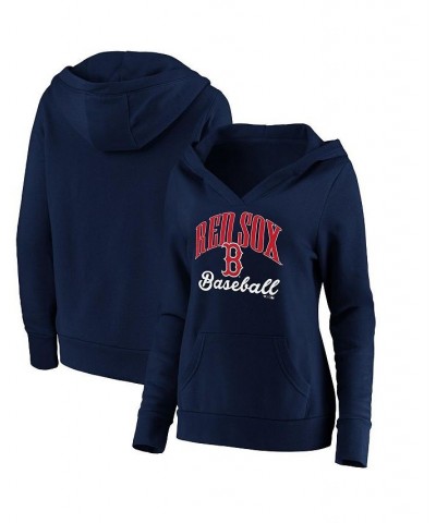 Women's Branded Navy Boston Red Sox Victory Script Crossover Neck Pullover Hoodie Navy $41.59 Sweatshirts