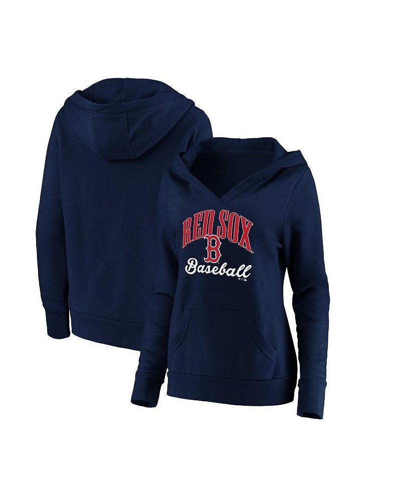 Women's Branded Navy Boston Red Sox Victory Script Crossover Neck Pullover Hoodie Navy $41.59 Sweatshirts