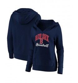 Women's Branded Navy Boston Red Sox Victory Script Crossover Neck Pullover Hoodie Navy $41.59 Sweatshirts