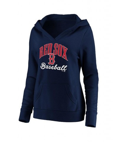 Women's Branded Navy Boston Red Sox Victory Script Crossover Neck Pullover Hoodie Navy $41.59 Sweatshirts