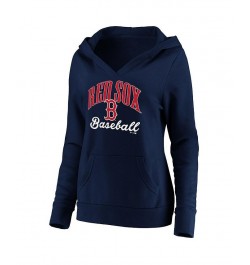 Women's Branded Navy Boston Red Sox Victory Script Crossover Neck Pullover Hoodie Navy $41.59 Sweatshirts