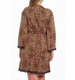 Chiya Plus Size Leopard Robe with Self Tie Sash and Lace Trimed Hemlines Leopard $39.60 Sleepwear