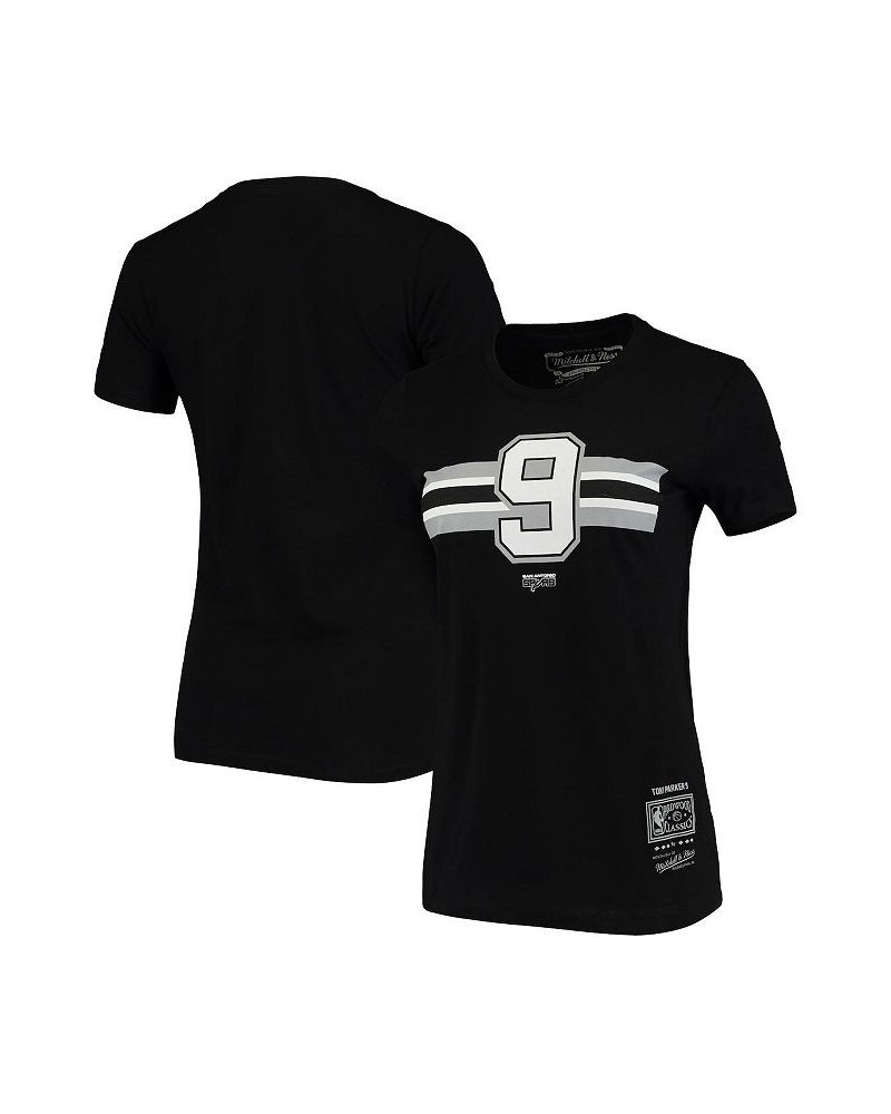 Women's Tony Parker Black San Antonio Spurs Team Stripe V-Neck T-shirt Black $19.35 Tops