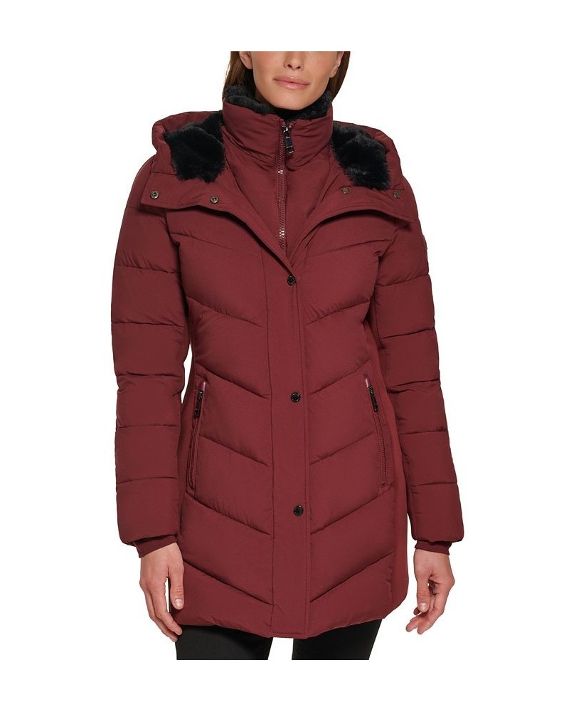 Women's Faux-Fur-Lined Hooded Puffer Coat Red $88.80 Coats