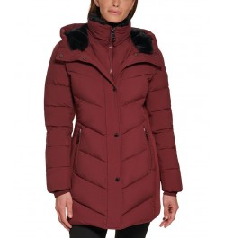 Women's Faux-Fur-Lined Hooded Puffer Coat Red $88.80 Coats