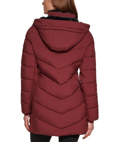 Women's Faux-Fur-Lined Hooded Puffer Coat Red $88.80 Coats