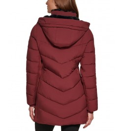 Women's Faux-Fur-Lined Hooded Puffer Coat Red $88.80 Coats