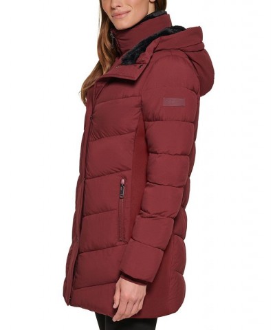 Women's Faux-Fur-Lined Hooded Puffer Coat Red $88.80 Coats