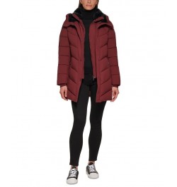 Women's Faux-Fur-Lined Hooded Puffer Coat Red $88.80 Coats