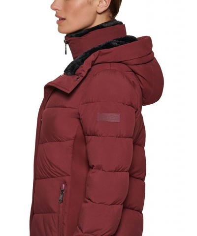 Women's Faux-Fur-Lined Hooded Puffer Coat Red $88.80 Coats