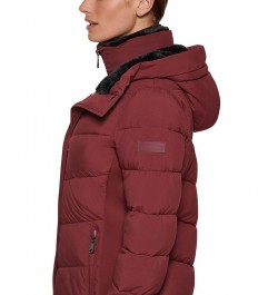 Women's Faux-Fur-Lined Hooded Puffer Coat Red $88.80 Coats