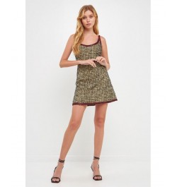 Women's Tweed Mini Dress Yellow Black $107.50 Dresses