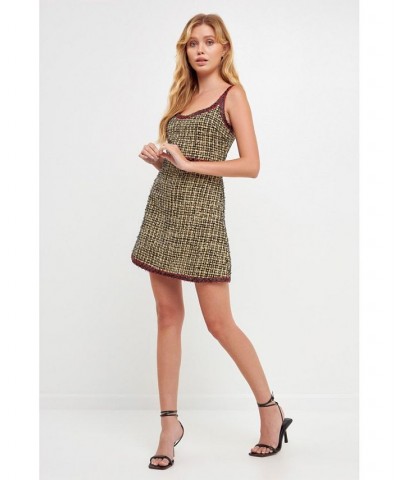 Women's Tweed Mini Dress Yellow Black $107.50 Dresses