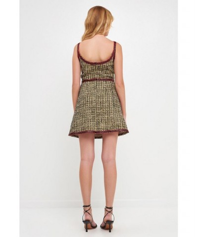 Women's Tweed Mini Dress Yellow Black $107.50 Dresses