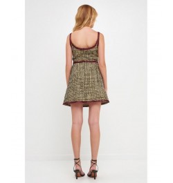 Women's Tweed Mini Dress Yellow Black $107.50 Dresses