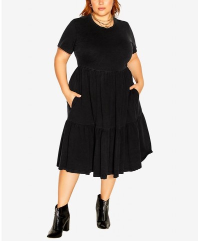 Trendy Plus Size Retro Roller Short Sleeve Dress Black $32.70 Dresses