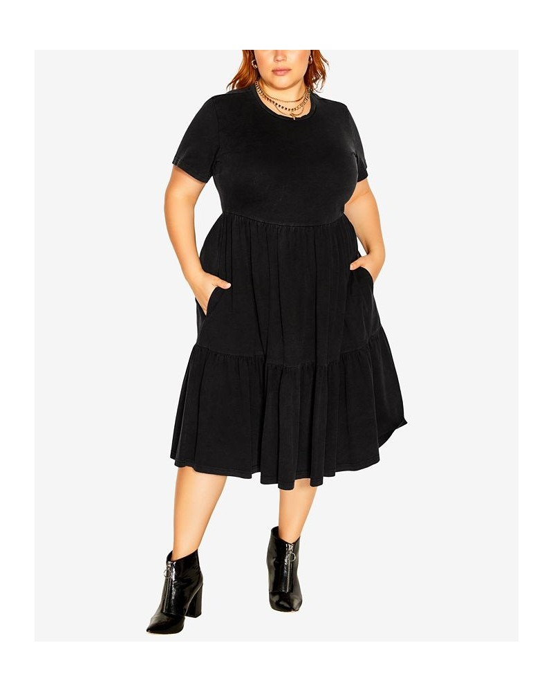 Trendy Plus Size Retro Roller Short Sleeve Dress Black $32.70 Dresses