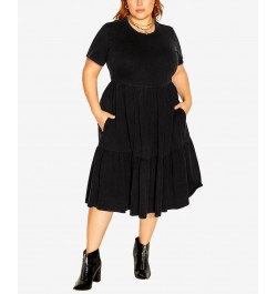 Trendy Plus Size Retro Roller Short Sleeve Dress Black $32.70 Dresses