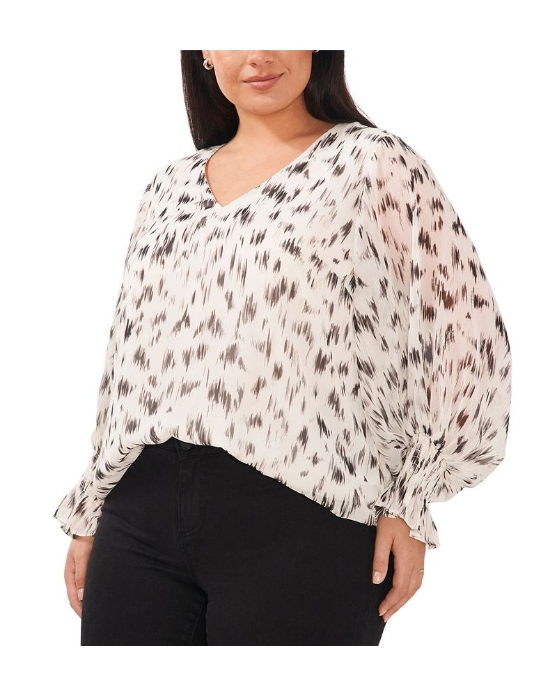 Plus Size Printed Blouson-Sleeve Top New Ivory $33.92 Tops