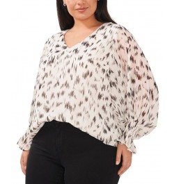 Plus Size Printed Blouson-Sleeve Top New Ivory $33.92 Tops