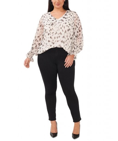 Plus Size Printed Blouson-Sleeve Top New Ivory $33.92 Tops