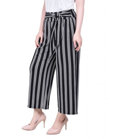 Petite Cropped Pull On Pants with Sash Black-White $15.36 Pants