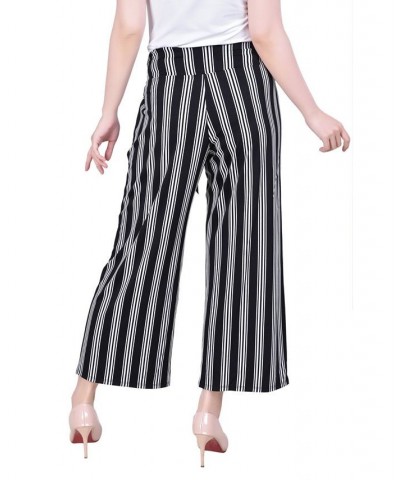 Petite Cropped Pull On Pants with Sash Black-White $15.36 Pants