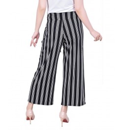 Petite Cropped Pull On Pants with Sash Black-White $15.36 Pants