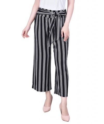 Petite Cropped Pull On Pants with Sash Black-White $15.36 Pants