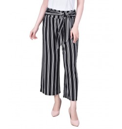 Petite Cropped Pull On Pants with Sash Black-White $15.36 Pants