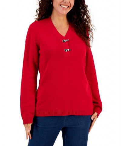 Women's Hardware Cotton Henley Top New Red Amore $11.92 Sweaters