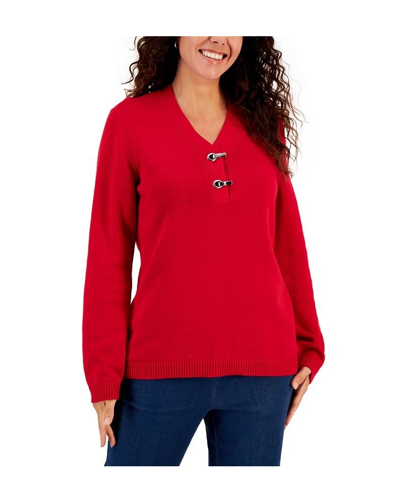 Women's Hardware Cotton Henley Top New Red Amore $11.92 Sweaters