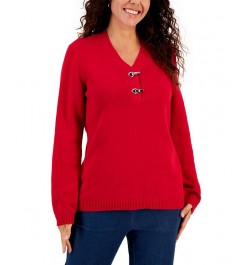 Women's Hardware Cotton Henley Top New Red Amore $11.92 Sweaters