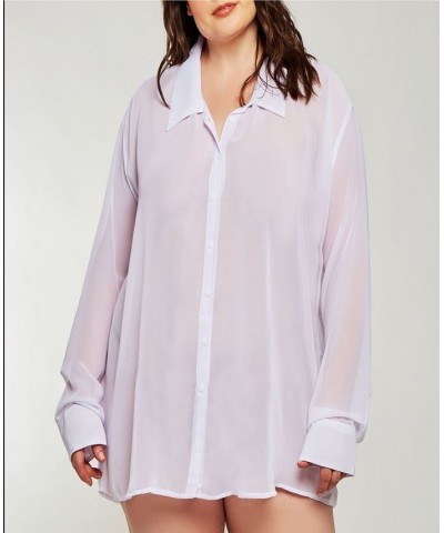 London Chiffon Button Down Boyfriend Sleep Shirt Purple $27.30 Sleepwear