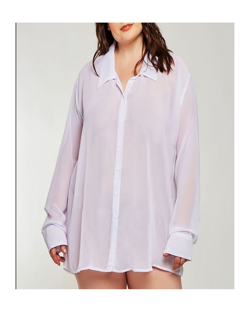 London Chiffon Button Down Boyfriend Sleep Shirt Purple $27.30 Sleepwear