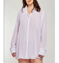 London Chiffon Button Down Boyfriend Sleep Shirt Purple $27.30 Sleepwear