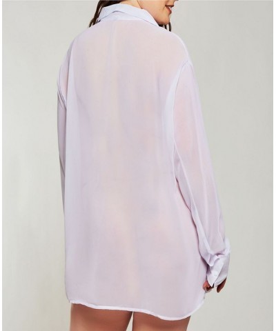 London Chiffon Button Down Boyfriend Sleep Shirt Purple $27.30 Sleepwear