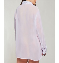 London Chiffon Button Down Boyfriend Sleep Shirt Purple $27.30 Sleepwear