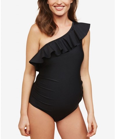 Beach Bump™ Ruffle-Front One-Shoulder Maternity UPF 50+ Swimsuit Black $25.92 Swimsuits