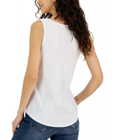 Juniors' Scoop-Neck Solid Tie-Front Tank Top White $9.50 Tops