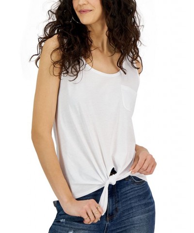 Juniors' Scoop-Neck Solid Tie-Front Tank Top White $9.50 Tops