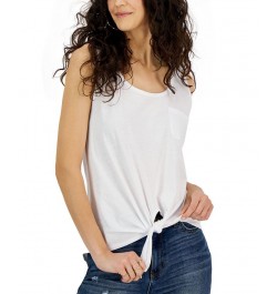 Juniors' Scoop-Neck Solid Tie-Front Tank Top White $9.50 Tops