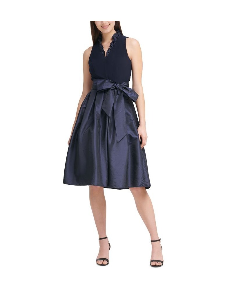 Petite Ruffled-Trim Belted A-Line Dress Navy $62.58 Dresses