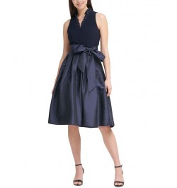 Petite Ruffled-Trim Belted A-Line Dress Navy $62.58 Dresses