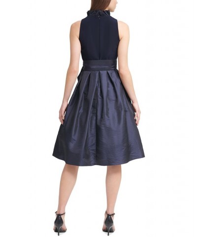 Petite Ruffled-Trim Belted A-Line Dress Navy $62.58 Dresses